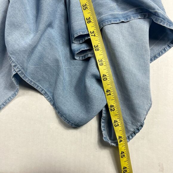 DKNY Cap Short Sleeve Chambray Dress Size 2 Blue Belted Asymmetrical Hem Midi - Picture 5 of 11